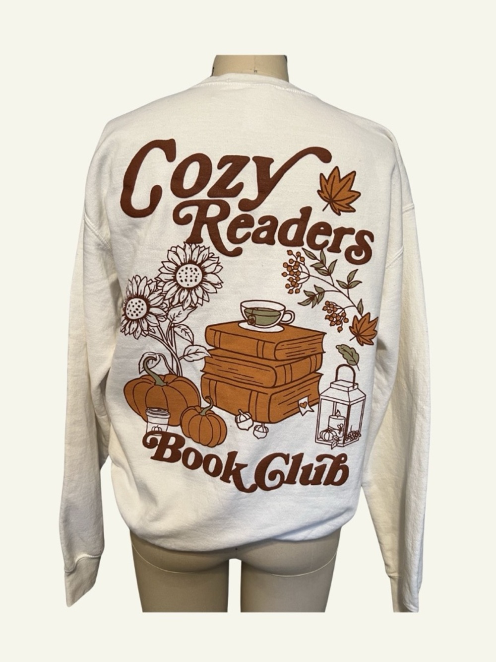 Altar'd State Cream Sweatshirt with Brown "Cozy Readers Book Club" Graphic - Picture 3 of 4